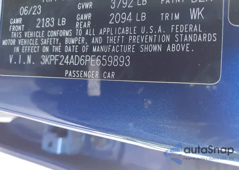 2023 Kia Forte Lxs из США, поврежденный, VIN 3KPF24AD6PE659893